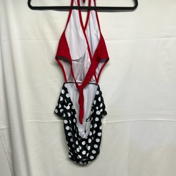 Swimsuit One Piece Bathing Suit Red , Black White Polka Dots - Picture 4 of 11